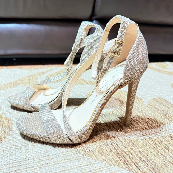 JESSICA SIMPSON gold sparkly heels, size 7 women's, euro 37 - Picture 3 of 13